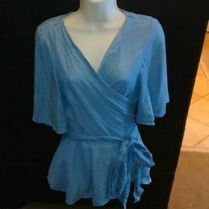 Loft denim wrap blouse